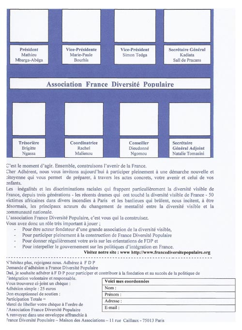 bulletin d'adhésion à France Diversité Populaire